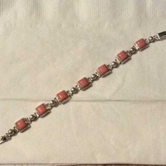 Vintage Orange Coral Sterling Silver Bracelet - Picture 7 of 12